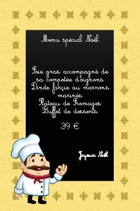 Carte menu pour un restaurant par exemple, menu spcial nol.