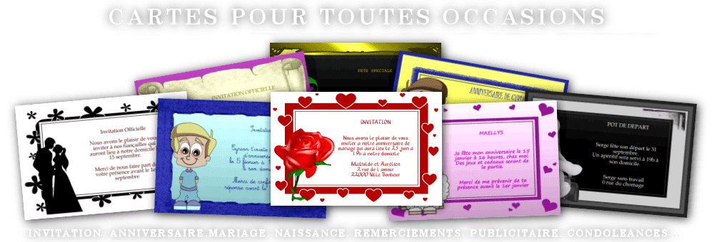 Une prsentation de plusieurs cartes d'invitation